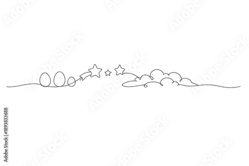 Easter Transition Art. "Dreamlike Easter fantasy". Minimalistic one-line drawing Easter eggs transforming into