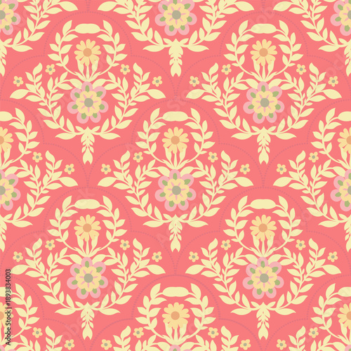 Coral Folk Floral Medallion Ornament Print