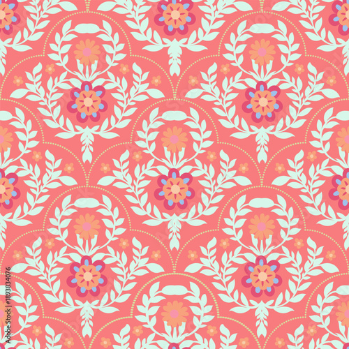 Coral Folk Floral Tile Ornament Print