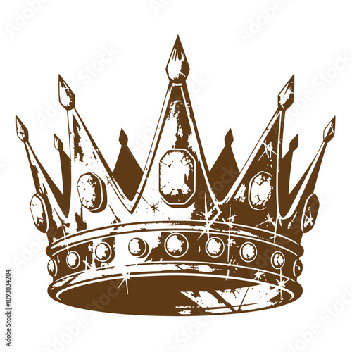 Brown crown with gems and stars on white background  royalty symbol