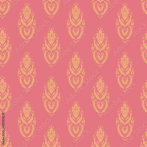 Warm Coral Damask Motif Ornament Print