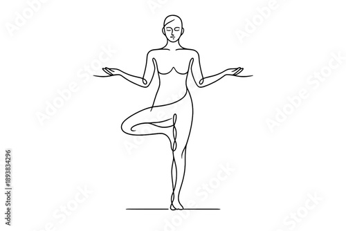 Quiet Balance. Minimalistic one-line drawing balanced human form standing peacefully with gentle symmetrical