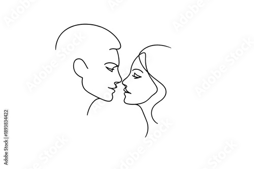 Minimalist Couple Faces. Minimal couple faces. Minimalistic one-line drawing two faces looking at each other
