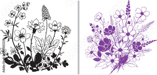 A comprehensive set of elegant black vector flourishes, featuring calligraphic swirls, floral scrolls, and ornate decorative dividers perfect for vintage wedding invitations and page accents.