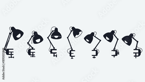 Collection of desk lamps in various positions 8.