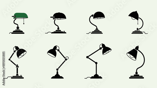 Collection of desk lamps in various positions 13.