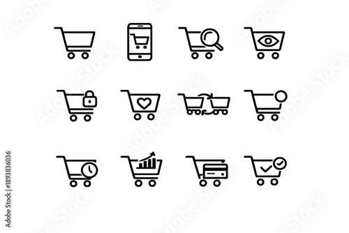 Online Cart Icons. Online shopping cart icons. Line outline icon set of Online shopping cart icons: ecommerce