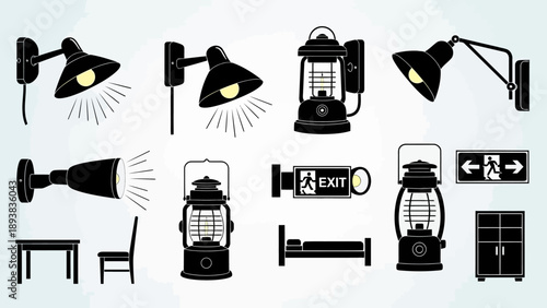 Collection of industrial lighting devices.