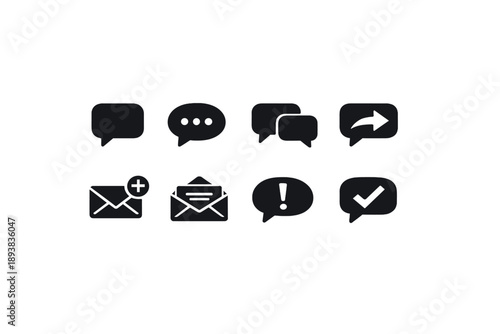 Messaging Bubbles. Filled icon set of Messaging Bubbles: message bubble, message dots, message reply, message