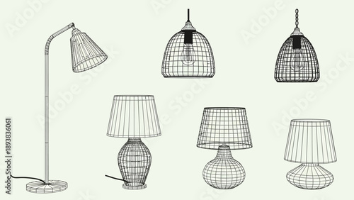 Collection of lamps and light fixtures.