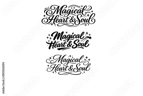 Magical Calligraphy Showcase. Magical Heart & Soul. Create a calligraphy lettering illustration of the phrase: