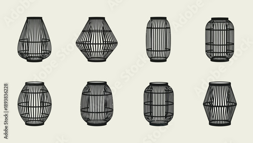 Collection of various bird cage shapes.