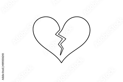 Heartbreak symbol. Minimalistic one-line drawing abstract heart with a jagged tear line expressing emotional