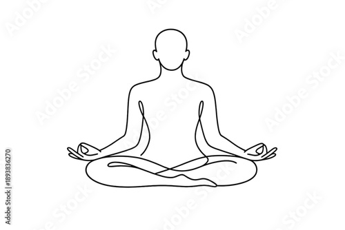 Inner peace posture. Minimalistic one-line drawing meditation pose showing relaxed seated body and balanced