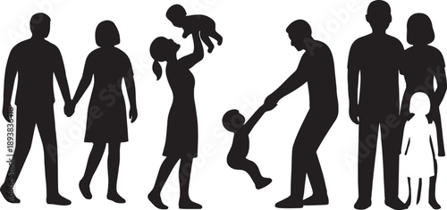 Happy Family black and white vectors with transparent background 