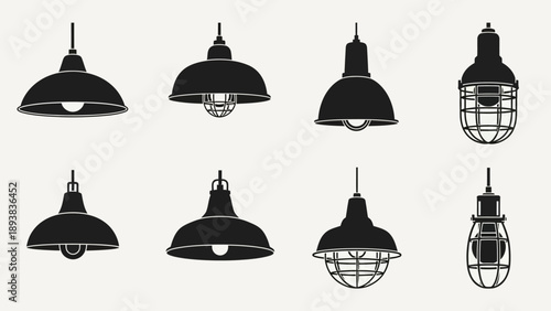 Collection of various industrial pendant lamps.