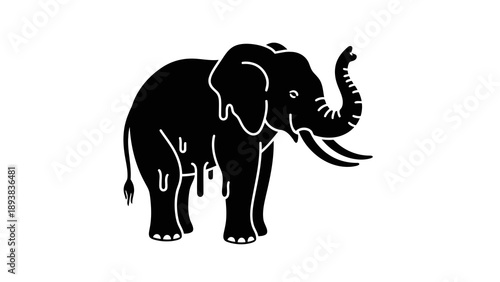 Black elephant silhouette with white outline
