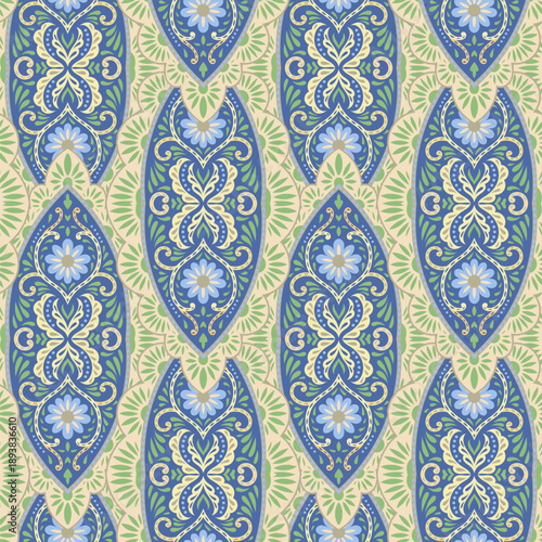 Blue Folk Medallion Ornamental Tile Print