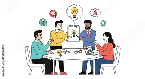 Team Brainstorming Session Around Table