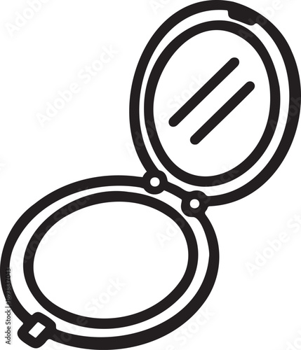 Open Face Powder Compact Line Icon Minimalist Cosmetic Mirror Symbol