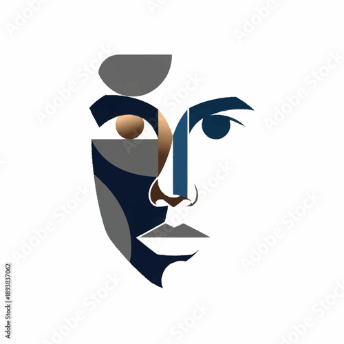 Abstract Geometric Face Design with Cubist Influences.