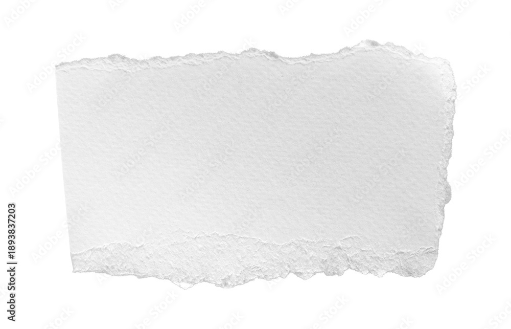 Obraz premium Ripped white paper sheet with rough edges on all sides, isolated on transparent background.