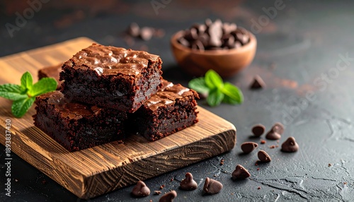 Delicious Chocolate Brownies with Mint Garnish