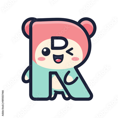 Cartoon bear character illustration with letter D on forehead isolated on white