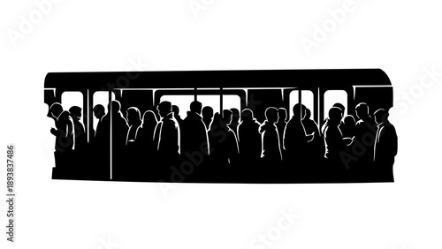 Crowded train car with people standing