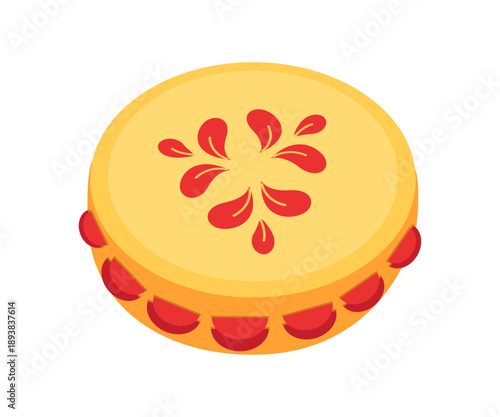 Wood tambourine icon. Percussion musical instrument. Russian folk music. Vector cartoon illustration on a white background.