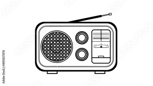 Vintage style radio illustration with antenna