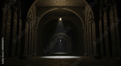 Wallpaper Mural Dimly lit stone corridor features repeating gothic arches receding into dark mystery Torontodigital.ca