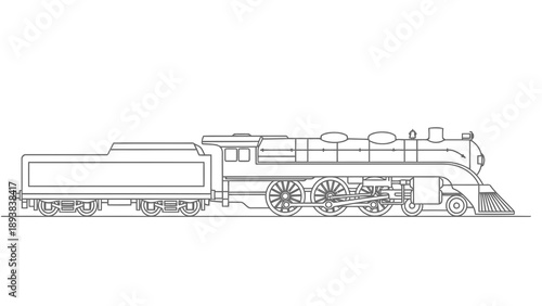 Vintage train engine illustration on white background