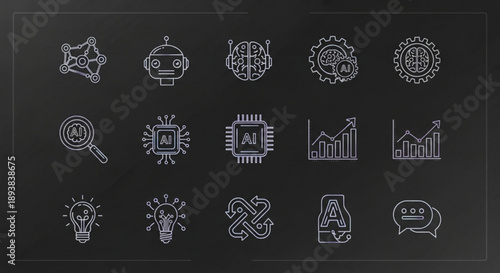 Artificial intelligence technology icons for modern business solutions