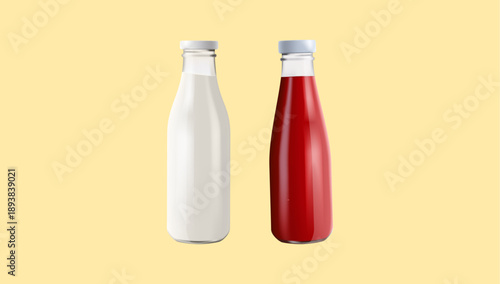 Minimal Bottle Vector Set Representing Drink Containers for Dairy, Juice, Smoothies, and Beverage Storage Concepts