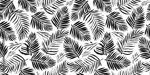 Monochromatic tropical leaf pattern with repeating botanical elements