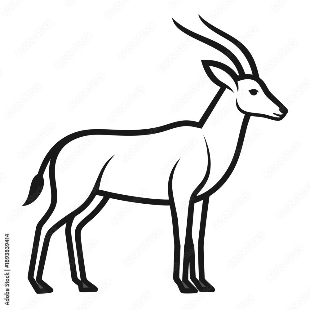 Fototapeta premium Gemsbok outline, simple thin line vector art illustration of an antelope
