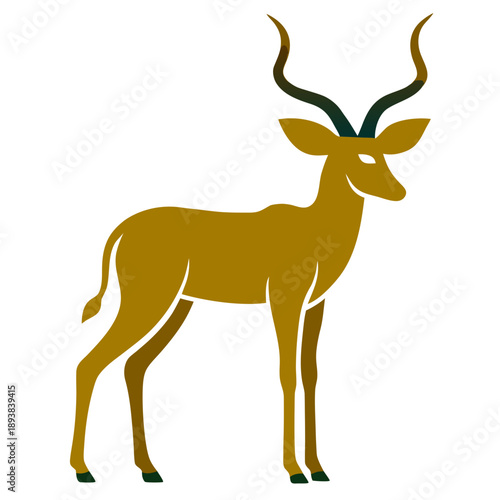 Greater kudu outline, simple thin line vector illustration of a spiral-horned antelope