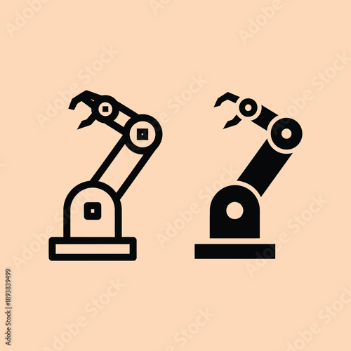 Two robotic arms working on a peach background industrial automation concept