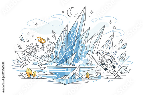 Frozen Glass Sea. Fantasy environment theme: frozen glass sea. Sharp glass waves rising like sculptures,