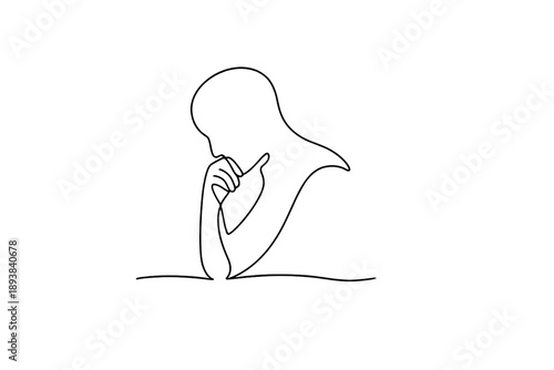 Philosophical mind state. Minimalistic one-line drawing thinking person symbolizing deep thoughts and