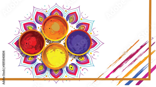 Vibrant indian holi festival colors and decorative motif design elements