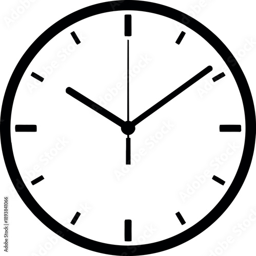 Black and white analog clock face with hour and minute hands time