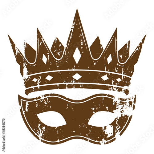 Vintage Grunge texture Brown carnival mask with crown on white background for party and celebration themes  royalty free image