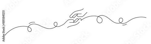 One Continuous Line Drawing of a Helping Hand Icon, Single Line Vector Illustration for Support, Care, Assistance, Charity and Humanitarian Concept in Minimal Modern Style.
