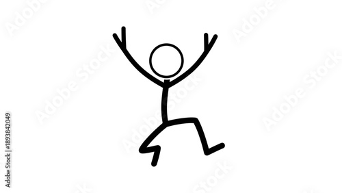 Simple stick figure jumping with arms raised in joy.