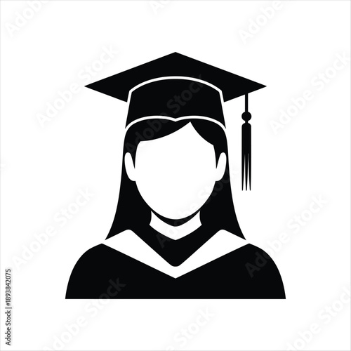 Female graduate student icon symbolizing academic achievement, success, and the completion of education