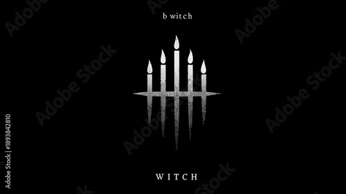 Mysterious dark graphic with five burning candles, an occult-inspired symbol on a black background, perfect for spiritual themes.