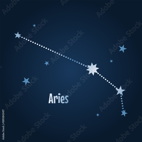 Aries zodiac constellation stars map in the night sky. Vector illustration