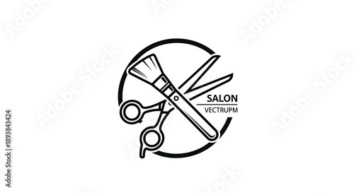 Vector hair salon logo with scissors, brush and comb